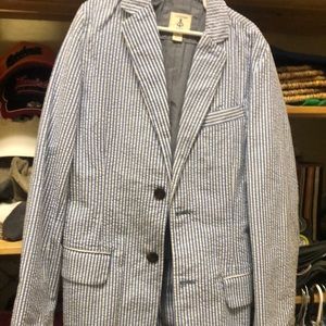 Like new lands end chambray and white striped boys jacket 10-12
